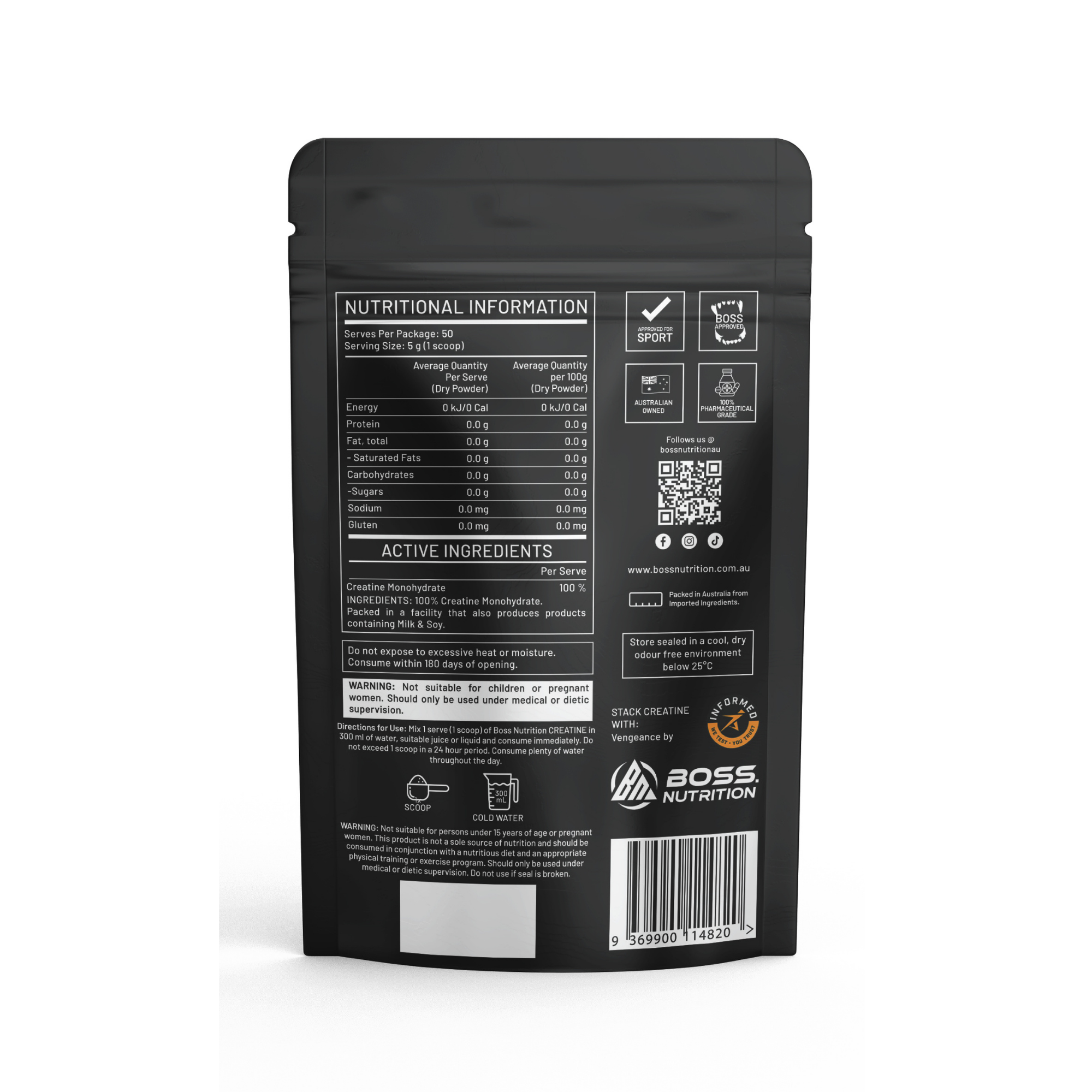 Creatine Monohydrate - 100% Unflavoured Pure Boss Creatine